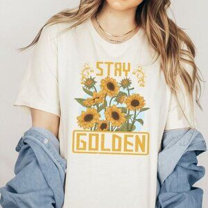 Stay Golden Graphic Tee For Women Positivity Tshirts Sunflower Shirt